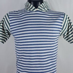 Vintage Red Camel Women's LG green & blue casual striped hooded t-shirt